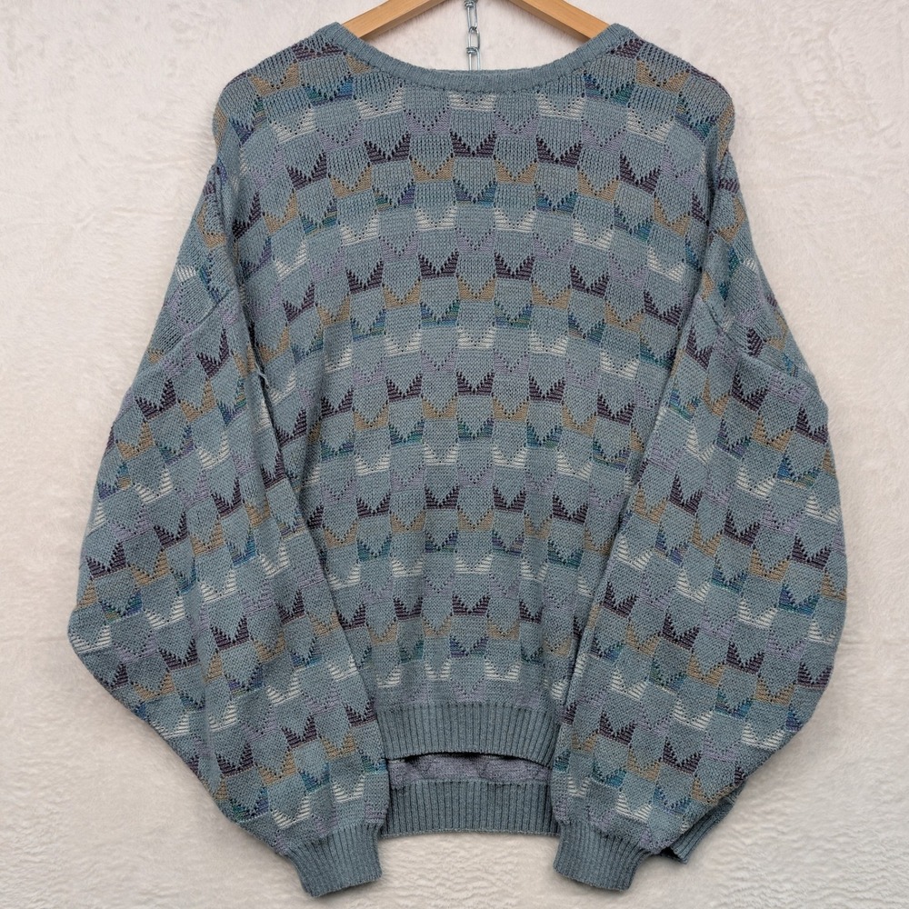 VTG Pronto Uomo Sweater Men's XXL Blue Geometric Abstract Oversized Italy 90s